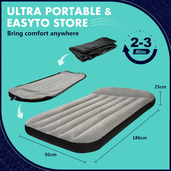 Air Mattress Inflatable Camping Air Bed with Build-In Pillow for Family, Camping and Travel, Waterproof and Comfortable