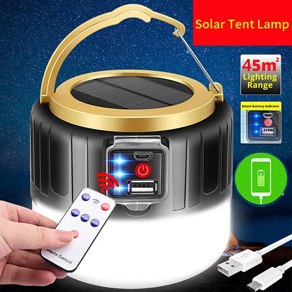 Outdoor Solar LED Camping Lights USB Rechargeable Tent Portable Lanterns Emergency Lights for Fishing Barbecue Camping Lighting