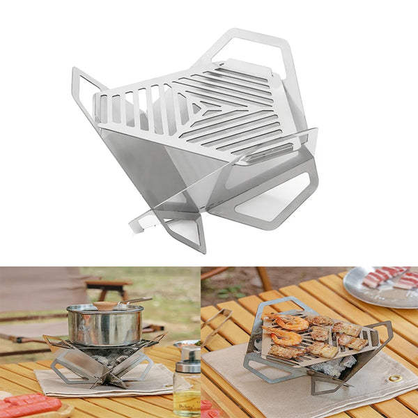Outdoor Camping BBQ Grill Stove Portable Detachable Triangle Stainless Steel Camping Picnic Campfire Cooking Stoves